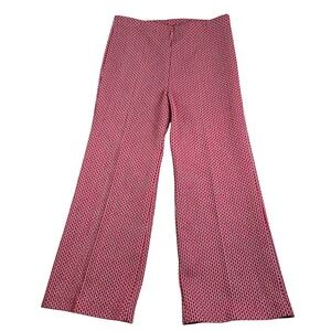 Vintage 70s Wide Leg Pants Women 12 Red White Geometric Textured Knit Hippie